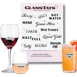 GlassTats Happy Hour Dissolvable Drink Markers - Wine Glass Charms - Happy Hour Themed Party Favors - Wine Charms - Perfect for Dinner Parties or Girls Night - Hostess Gift - 12+ Dissolvable Drink Markers