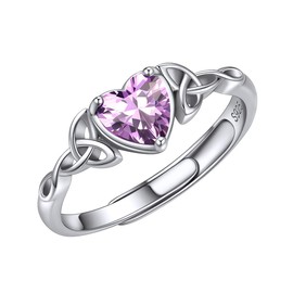 ChicSilver Birthstone Jewelry 925 Sterling Silver Purple Alexandrite June Birthstone Celtic Knot Heart Ring Eternity Engagement Band for Women