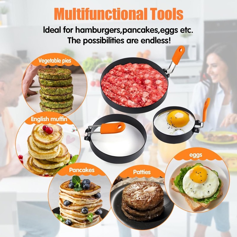 Srinlon Professional Pancake Ring Set,6 Packs Omelette Ring,Non-stick Griddle Pancake