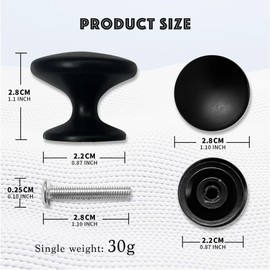 6 Pcs Round Knobs, Furniture Door Knobs, Brushed Nickel Knobs, Cabinet Knobs, Drawer Knobs, Wardrobe Knobs, Knobs, Zinc Alloy Knobs with Screws, Suitable for Drawers, cabinets, and wardrobes(Black)