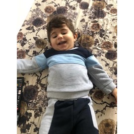 Baby Boys Clothes Set Toddler Long Sleeve Contrast Tops Sweatsuit + Pants Tracksuit Outfits Set Grey 18-24 Months