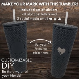 Nadia's Little Treasures Jewelled Plastic Tumbler Cup - Plastic Double Walled Cold Cup for iced Coffee, Water, Slush or Smoothies, Your Home Cinema Cup (Matte Black)