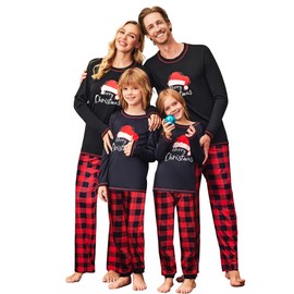 Ekouaer Christmas Pajamas for Family Matching PJ's Sets Long Sleeve Plaid Pants Loungewear with Pocket