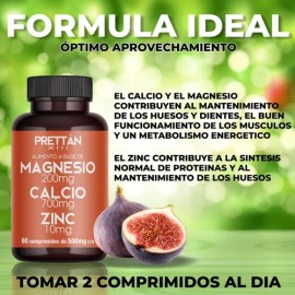 Suplemento Magnesio Calcio Y Zinc Prettan 60 Capsulas 500mg Sin Sabor