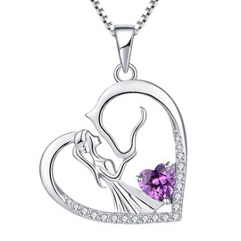 YL Horse Necklace for Women 925 Sterling Silver Heart Pendant Created Amethyst Animals Jewelry