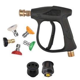 RJProducts 4350PSI Pressure Washer Gun with Nozzle Tips, Karcher Connector, Ideal for Car Cleaning, Jet Wash, and Power Washers (M22 14MM Hose Connector & Karcher Quick Connector)