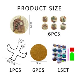 DHSBGWSX 1 Set of 6 Wooden Coasters with Iron Frame, Round Coasters with Plant Patterns, Drinks Coasters, Multi-Colour