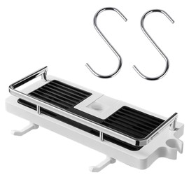 MEMOFYND 1 Shower Holder with 2 Hooks Type S Shower Shelf No Drilling Hanging Soap Dish Adjustable Bathroom Shelf Suitable for Shampoo Soap Shower Gel