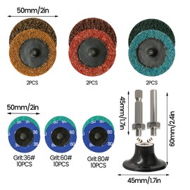 38 PCS 2 inch Sanding Discs, Green Zirconia Roll Lock Discs Quick Change Discs Set with 1/4" Holder, Die Grinder Sanding Discs for Surface Prep Grind Polish Finish Burr Rust Paint Removal