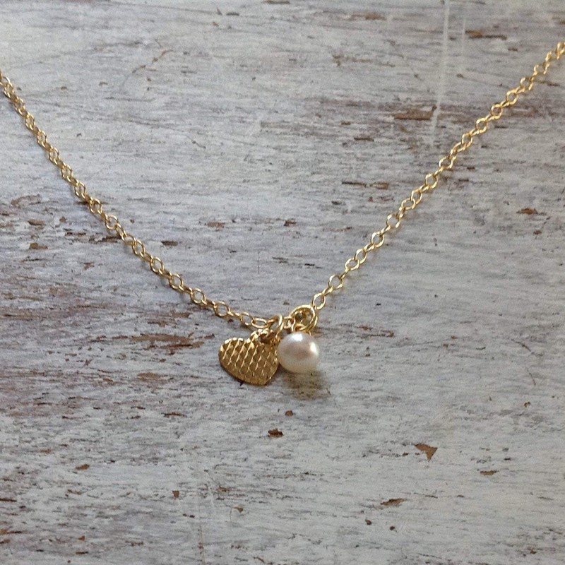Tiny heart white pearl Gold anklet