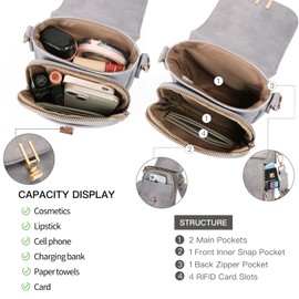 GOIACII Phone Purse Small Crossbody Bags for Women Travel Wallet RFID Blocking Light Grey