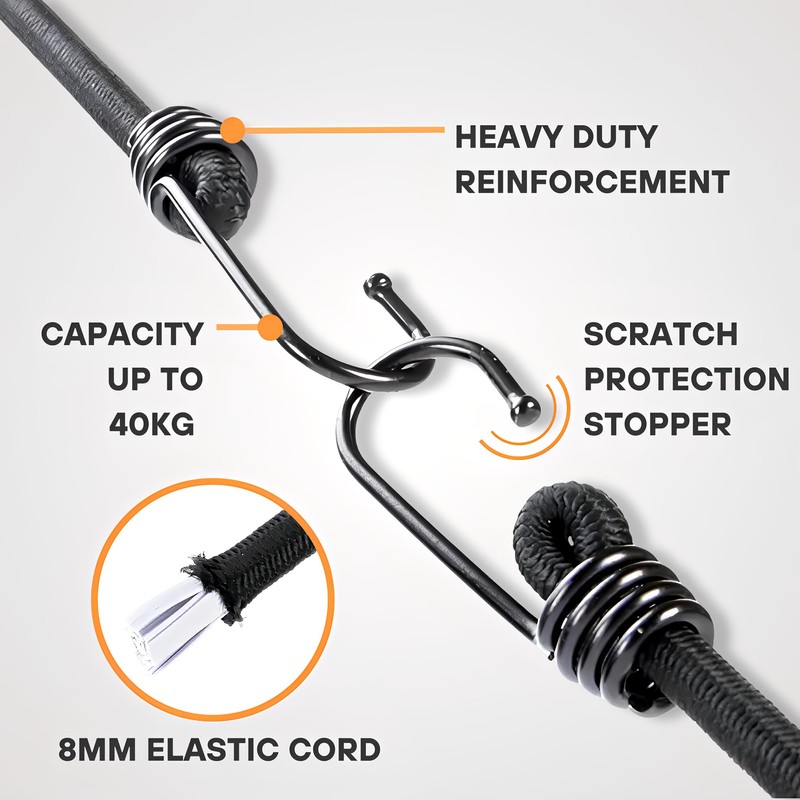Heavy-Duty Bungee Cords with Reinforced Hooks on Both Ends –