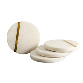 GoCraft Marble Brass Insert Coasters | Handcrafted White Marble Coasters with Brass Lining on Front for Your Drinks, Beverages & Wine/ Bar Glasses (Set of 4)