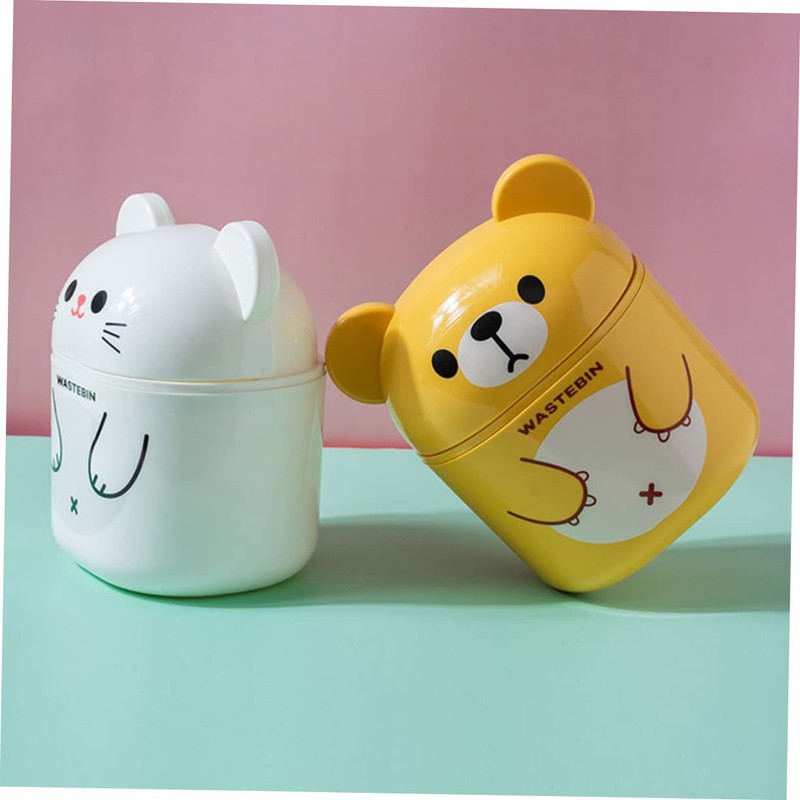 Alipis Kawaii Mini Trash Can with Lid Small Plastic Desktop