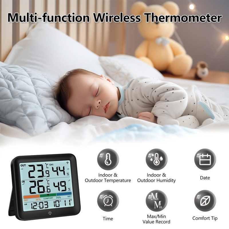 VOCOO Indoor and Outdoor Thermometer Hygrometer Humidity Monitor Digital Temperature