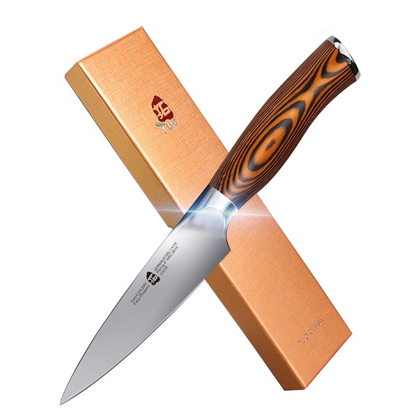 TUO Paring Knife - Peeling Knife - High Carbon German Stainless Steel - Rust Resistant Kitchen Cutlery - Luxurious Gift Box Included - 4 inch - Fiery Phoenix Series