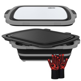 XL Collapsible BBQ Prep Tub with Cutting Board & Drain Plug – Portable Food Prep Station for Kitchen, Camping & Grill – Dishwasher Safe, Space-Saving Design – Bonus Heat-Resistant Glove Included