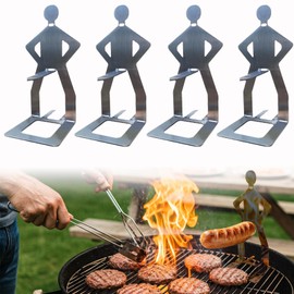 OYASUMI Funny BBQ Man Hot Dog Holders, 4 PCS Reusable Stainless Steel Sausage Stands, Portable Hot Dog Roasters, Barbecue Grill Accessories for Camping & Party Gifts