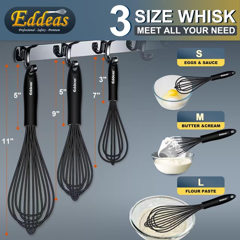 Eddeas Whisk,Silicone Whisks for Cooking non Scratch Protect your ceramics