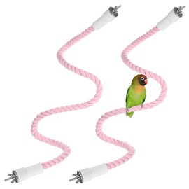 M METERXITY 2-Pack Rope Perches for Bird Cages, 23.6 in Length Comfort Grip Flexible Rope Perch Beak & Paw Grinding for Parrots/Cockatiels/Parakeets, Bird Platform Sand [Pink]