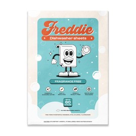 Freddie Dishwasher Sheets Fragrance Free - Space-Saving Alternative to Liquid Detergent - 60 Loads Concentrated Plastic Jug Free Strips