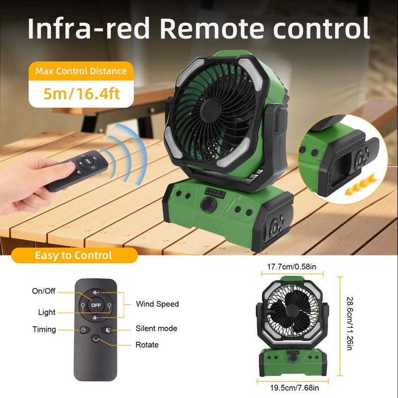 ELZO 30000mAh Camping Fan with LED Light, Max 70H Working,