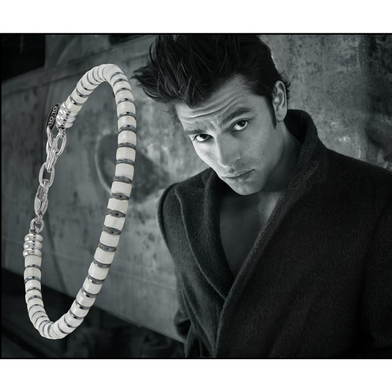 10:10 Men's Bracelet with Natural Semi-Precious Stones 4mm Washers Hematite