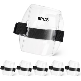JIYIN 6 PCS Arm Badge Holder, Armband ID Card Holder with Adjustable Elastic Strap High Visibility Clear Waterproof Plastic Name Tag Badge Carrier for Office Sport Staff Employees