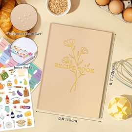 Lanpn Blank Recipe Book Cookbook to Write in Your Own Recipes, Waterproof A5 Empty Cooking Journal for 70 Recipes, Leather Cover Recipe Notebook with Stickers to Organize Your Family Recipes, Oat