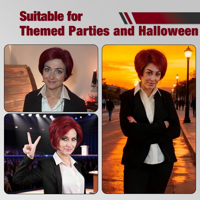 FantaLook Short Wine Red Cosplay Wig for Women Halloween Party