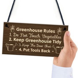 RED OCEAN Greenhouse Rules Sign Hanging Garden Shed Sign Gift For Family Home Gift For Him Her