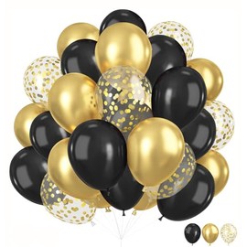 ZYOOO Black and Gold Balloons, 50pcs 12 Inch Black Gold Confetti Latex Balloons Party Decorations for Wedding Anniversary Birthday Graduation New Year Decor