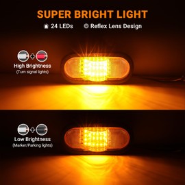 2PCS 6.5 Inch Oval LED Side Marker Lights 24 LED Mid Turn Signal Amber Marker Lights w/Reflex Lens, Rubber Grommet Sealed 6 Inch Led Mid-Ship Marker and Turn Signal Lights for Semi Trucks Trailers RVs
