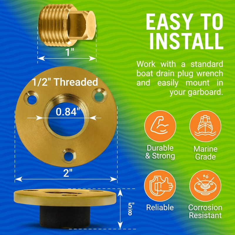Brass Boat Drain Plug Kit Boat Plug Kit 1/2" for
