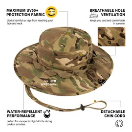 TOP-EX XL/XXL UPF 50 Wide Brim Sun Hat Men Waterproof, Lightweight & Breathable Cotton Boonie Hat, Safari Hat, Summer Outdoor Bush Hat for Fishing, Hiking Foldable & Windproof & Adjustable Camo Khaki