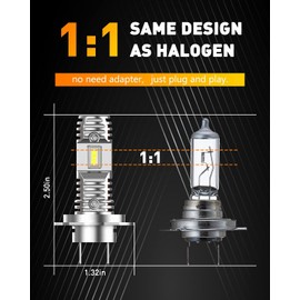 OXILAM Mini Size H7 LED Light Bulbs 200% Brightness 6000K White Light, No Adapter Required Easy Install, H7 Led Bulbs 10 Years Lifespan Halogen Replacement, Pack of 2