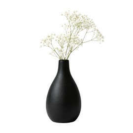 4.5 Inch Matte Blue Ceramic Bud Vase, Small Teardrop Shape Vase, Minimalist Boho Farmhouse Pottery Decor for Wedding Dinner Table Party Living Room Office Bedroom (Black)
