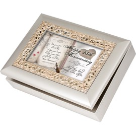 Cottage Garden Happy 25th Anniversary Silvertone Gold Inlay Jewelry Music Box Plays You Light Up My Life