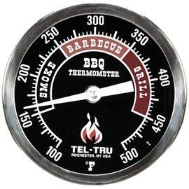 Tel-Tru BQ300 Barbecue Thermometer, 3 inch black dial with zones, 4 inch stem, 100/500 degrees F