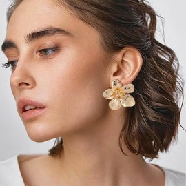 SIVZUMO 1 Paar Blumen Ohrringe Groß, blumen ohrringe gold, Blume Tropfen Ohrringe Boho Statement Flower Earrings Hypoallergene Modeschmuck für Damen