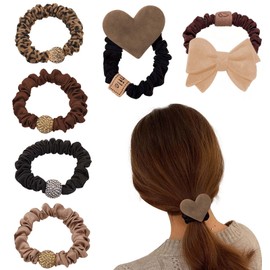 Hair Rubber Stylish Hair Rubber Adult Cute Hair Rubber Set of 6 Hair Rubber Set Daily Use Brown Heart Shaped Hair Elastic Bowknot Hair Elastic Silk Hair Rubber