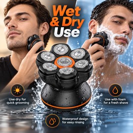 7D Electric Head Shaver for Bald Men – Waterproof Floating Rotary Razor with Magnetic Head & Travel Lock
