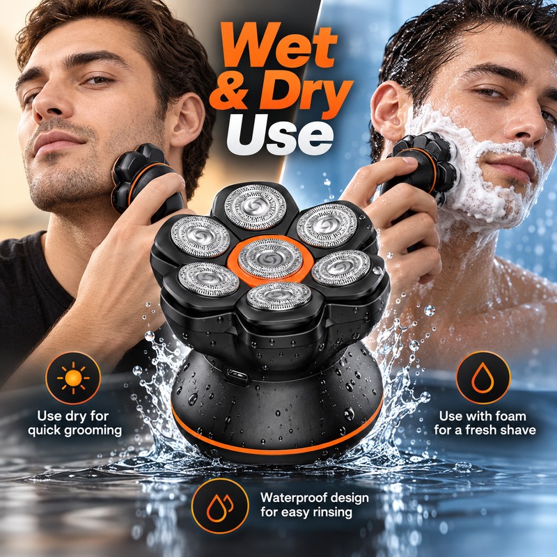 7D Electric Head Shaver for Bald Men – Waterproof Floating