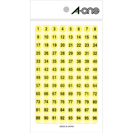 e-wan Special Label Numbers Fluorescent Yellow Round 9 mm 4 Sheet 08085 