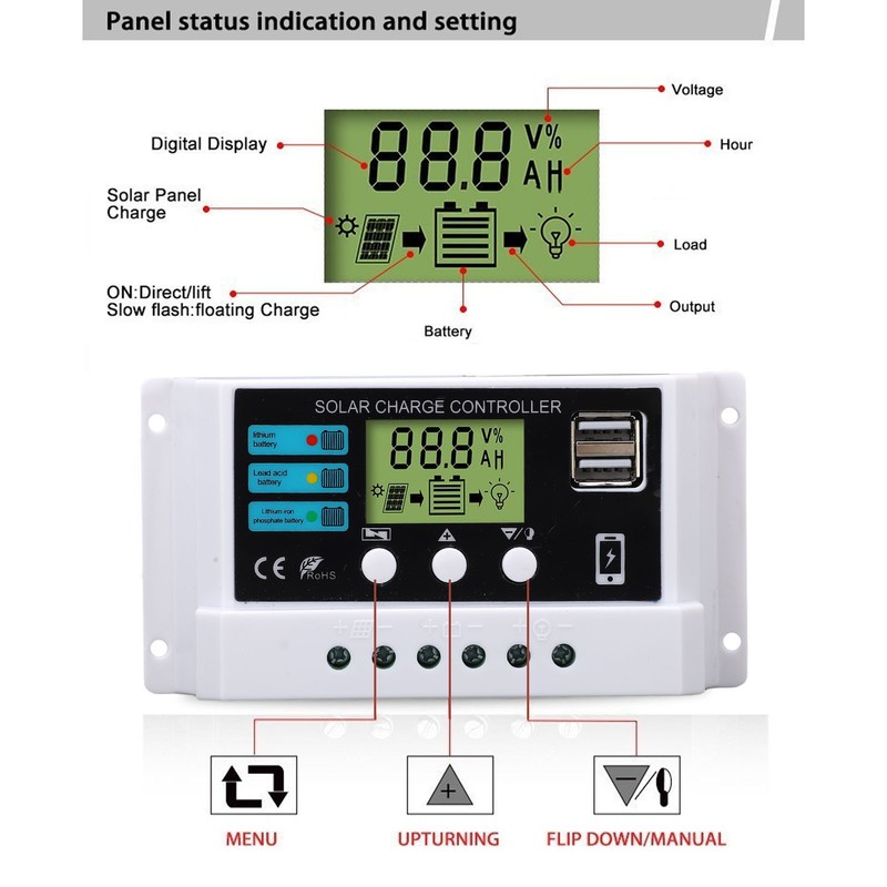 Solar Controller Industrial Chip LCD Display Overload Protection Solar Regulator