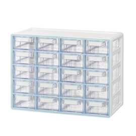 Blue Ginkgo Small 20-Drawer Cabinet – Stackable Clear Organizer for Hardware, Beads, Plastic Bricks, Office, and Craft Storage (Made in Korea, Blue)