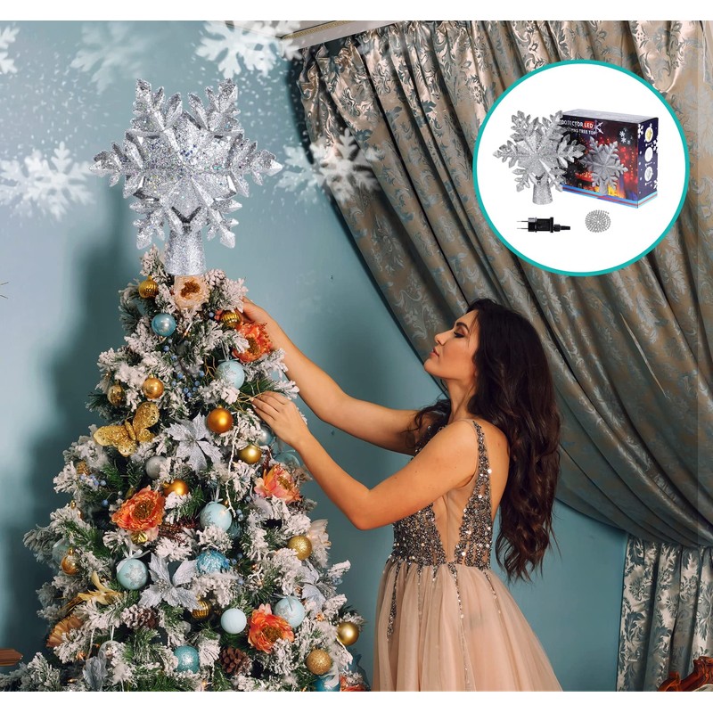 Homewit Christmas Tree Topper Projector Light Star Tree Topper for