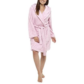 i-Smalls Women's Cute Bunny Rabbit and Teddy Bear Embroidered Hooded Robe in Plush Marl Fleece (20-22) Pink