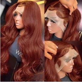 Hxxcoup Lace Wig 13x6 Lace Front Wig Human Hair Wig Reddish Wig #33 Wear and Go Glueless Wig with Baby Hair Pre Plucked Deep Part 100% Brazilian Remy Hair No Smell for Woman 20 Inch