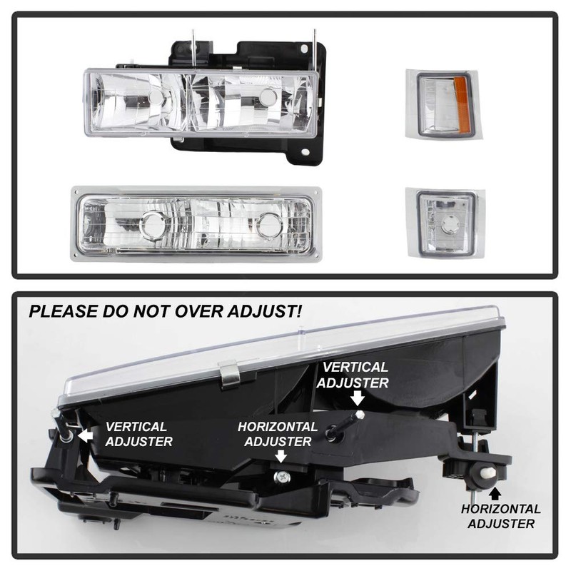 ACANII - For 1994-1998 Chevy Silverado Tahoe Suburban Chrome Bumper+Headlights+Signal